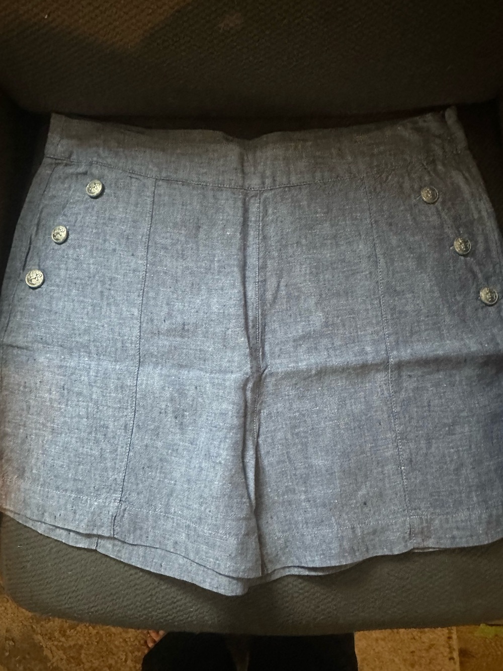 Jones New York Blue Linen-Blend Sailor Button Shorts